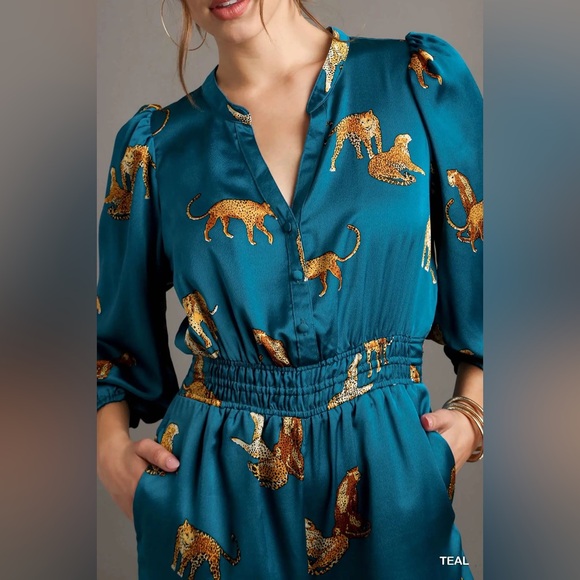 UMGEE Teal Animal Print Jumpsuit - Picture 5 of 5